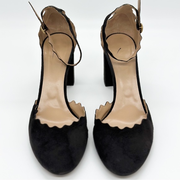 CHLOÉ Lauren Black suede leather scallop-edged d'Orsay pumps - Picture 2 of 8
